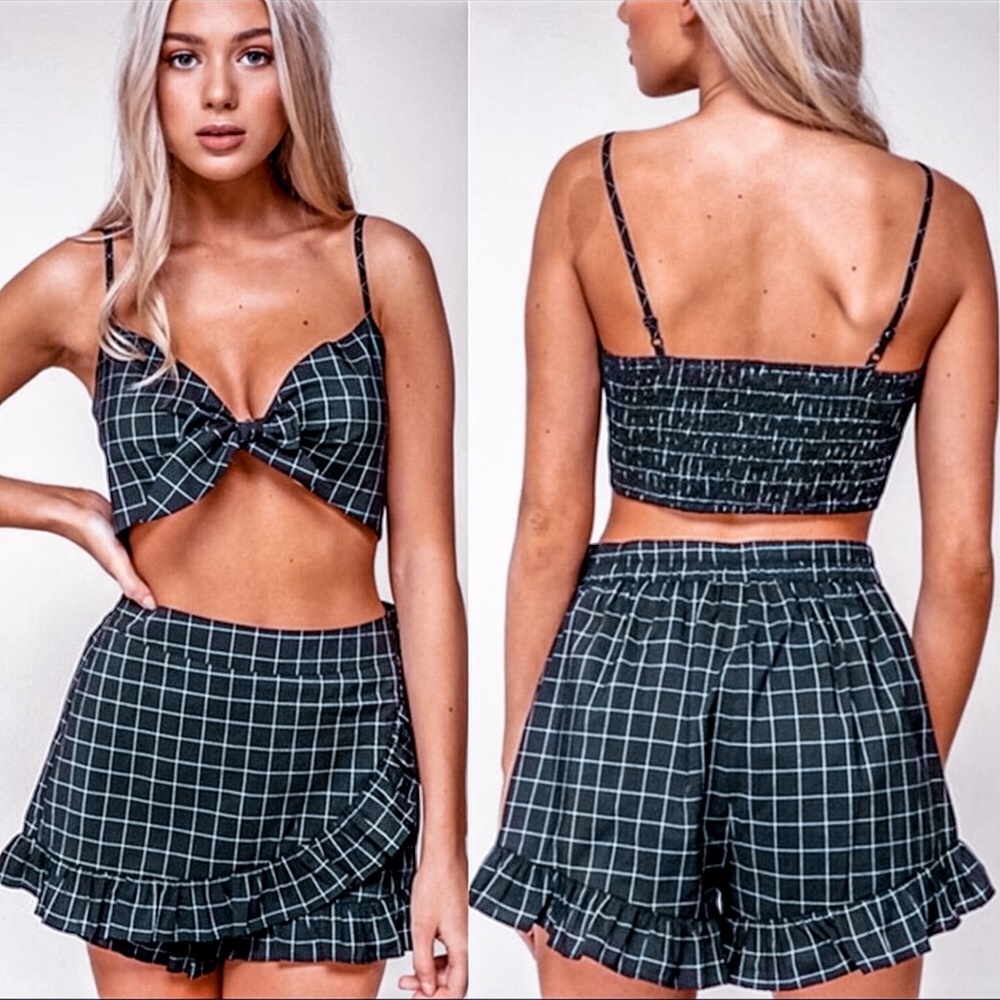 Tie Front Crop Top And Skirt Set